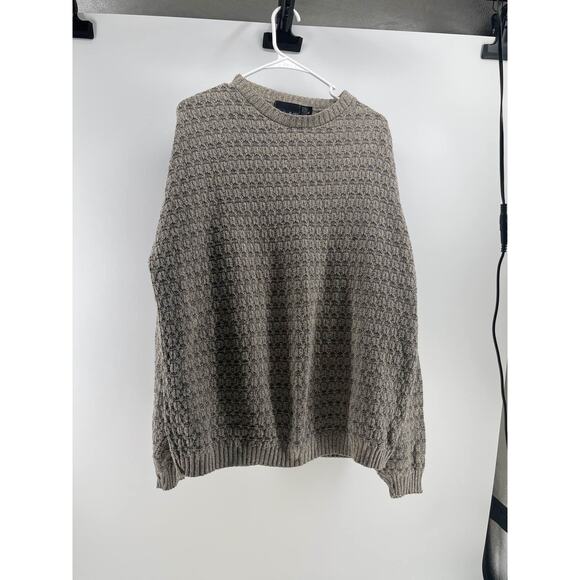 Bill Blass Sweater Mens XL Beige Gray Textured Knit Crewneck Pullover USA - Picture 2 of 4